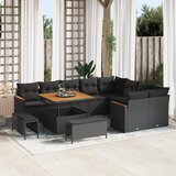 vidaXL 12-delni set vrtnih sofer z blazinami črn poli ratan akacija | Shoptok.si