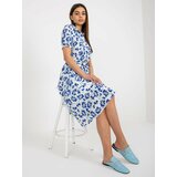 Fashion Hunters White and dark blue flowing floral dress with belt Cene