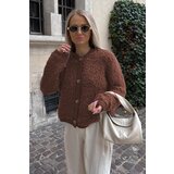 Madmext Brown Buttoned Boucle Knitwear Cardigan | Shoptok.si