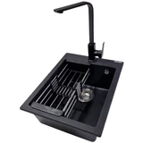 Set sudopera sa slavinom i sifonom vesta mat crna + elegance black slavina + oceđivač