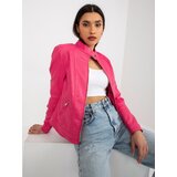 Fashion Hunters Dark pink women's motorcycle jacket made of artificial leather with pockets | shoptok.hr