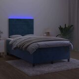 vidaXL Box spring postelja z vzmetnico LED tem. modra 120x190 cm žamet | Shoptok.si
