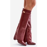 Boto FB2 Women's Eco Leather Boots With Turned Shaft On Heel Burgundy Avamora | shoptok.hr