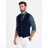 Ombre Men's vest without lapels in delicate check - navy blue Cene