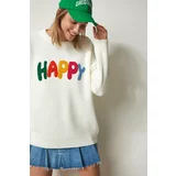 Happiness İstanbul Women's Ecru Punch Embroidered Oversize Thick Knitwear Sweater