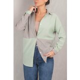 armonika Women's Green Striped Two Color Long Sleeve Loose Shirt Cene
