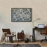  Slika - Leaves in Blue Color Delicate Botanical Motif 90x60 U crnom drvenom okviru | shoptok.hr