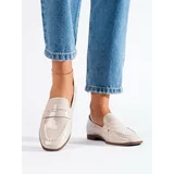 SHELOVET Lacquered beige women's loafers