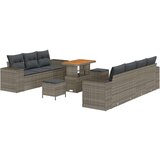  10-dijelni vrtni sofa set s jastučićima Sivi Poli Ratan Akacija Vrtna garnitura - 3-dijelni vrtni blagovaonski set s jastučićim Cijene