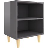Maison Chic Nočna omarica - Nočna miza z lesenimi nogami visok sijaj siva 40x30x50 cm, (21688959) Cene