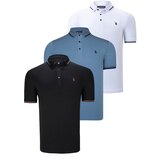 Dewberry TRIPLE SET T8586 MEN'S T-SHIRT-BLACK-WHITE-INDIGO Cene