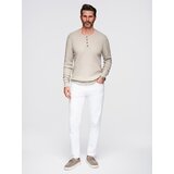 Ombre Men's ribbed sweater with buttons at the neckline - beige | shoptok.hr