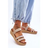 VINCEZA Women's Leather Sandals With Velcro Beige Fresh Look | Shoptok.si