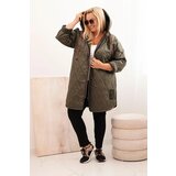 Kesi Włoski Plus Size women's quilted jacket with a hood and the inscription HOPE khaki | shoptok.hr