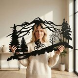 Wallxpert metalni zidni ukras 5322, biciklista u planinskom pejzažu sa šumom, 45 x 29 cm, crni Cene