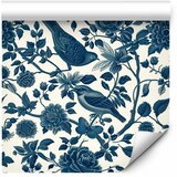  Tapeta - Birds and roses - monochrome blue pattern with botanical motif 50x1000 | shoptok.hr