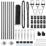 vidaXL Heksagonalna ograja Siva 1x10 m Jeklo, Ograjne stebričke s konico 7 kos Ø32 mm 120 cm Galvanizirano Jeklo | Shoptok.si