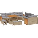  Set od 13 komada vrtnih sofa s jastucima bež poli ratan akacija sofa za 2 osobe s jastucima bež poli ratan set za vrtno blagov | shoptok.hr