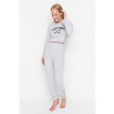 Trendyol Gray Slogan Printed Knitted Pajamas Set | Shoptok.si