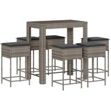  7-dijelni vrtni barski set s jastucima sivi od poliratana Siva 100 x 60.5 x 110.5 cm | Shoptok.si