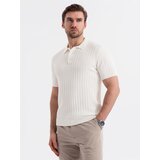 Ombre Men's SLIM FIT viscose vertical striped polo shirt - broken white | shoptok.hr