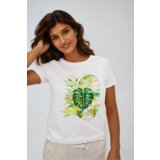 Marisse T-Shirt With A Tropical Print, White Cene