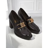 Resti Persephone Nero Women's Block Heel Loafers Eco Leather Gold Buckle | ePonuda.com