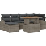 vidaXL 7-delni vrtni kavč set z blazinami Siva poli ratan | Shoptok.si