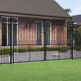 vidaXL Vrata za ograjo s suličastim vrhom črna 305x223 cm prašno jeklo | Shoptok.si