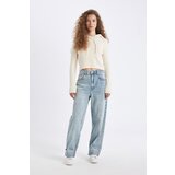 Defacto Baggy Fit High Waist Folded Leg Ankle Length Jean Washed Trousers Cene