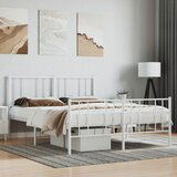 Maison Chic Kovinski Posteljni okvir - Dvoposteljna postelja - Zakonska postelja z vzglavjem in vznožjem bel 120x200 cm, (21695607) | Shoptok.si