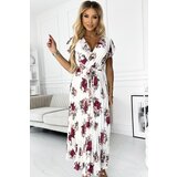 numoco basic 434-8 LISA Pleated midi dress with a neckline and frills - burgundy roses | shoptok.hr