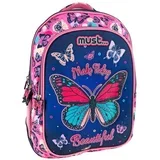 Must: Šolska torba z metuljčkastim vzorcem, nahrbtnik s tremi predelki 32x18x43cm