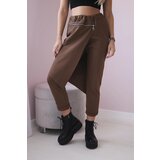 Kesi Włoski Punto Milano Winter trousers with a decorative zipper brown | Shoptok.si
