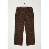 Trendyol Curve Brown High Waist Leopard Patterned Straight Fit Plus Size Jeans