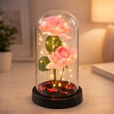 Eternal Roses in Dome with LED Lighting and Rose Petals Pink 21x11cm | shoptok.hr