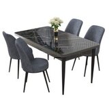 Hanah home nil - black marble, fume black marblefume dining table & chairs set (5 pieces) | Eponuda.com