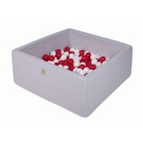 MeowBaby Square Ball Pool, 90x90x40 cm s 300 žogami, bombaž, svetlo siva: rdeča/bela, (21333840) | Shoptok.si