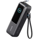 25000mAh, 165W, sa ugrađenim USB-C kablom na izvlačenje, Power Bank za laptop crni