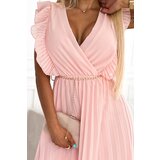 numoco basic Pleated dress with ruffles, neckline and gold Numoco chain | shoptok.hr