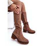 Boto Women's Knee-High Low Heel Boots Brown Beveta | ePonuda.com