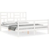 Maison Chic Posteljni Okvir - Dvoposteljna postelja z vzglavjem bel 160x200 cm trden les, (22080548) | Shoptok.si