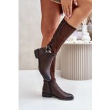 PE2 Insulated Boots On Flat Heel With Decorative Buckle Brown Leatharia | Shoptok.si