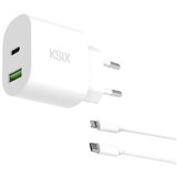 Ksix GaN ultrabrzi zidni punjač 20W, USB-C + USB-A, 1m USB-C na Lightning kabel | shoptok.hr