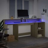vidaXL Radni stol s LED svjetlima boja hrasta 200 x 55 x 91 cm drveni | shoptok.hr