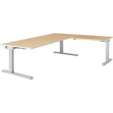 mauser Pisalna miza, s priključkom, ŠxG 2000 x 900 mm, kotni element na desni strani (širina 1000 mm), plošča imitacija javorja, ogrodje aluminijasto | Shoptok.si