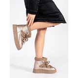 Shelvt Beige lace-up women's snow boots with a thick sole | Shoptok.si