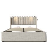 Lumor Kapitonirana postelja s predalom, z LED in USB priključki – 160x200 cm – z letvenim dnom – bež, (22151426) | Shoptok.si