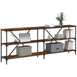 vidaXL Konzolna mizica dimljen hrast 200x30x75 cm inž. les in železo | Shoptok.si