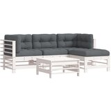 Maison Chic Seti vrtnega pohištva - Vrtna garnitura - Vrtni pohištvo set 5-delna z blazinami bela trdna borovina, (21817577) | Shoptok.si
